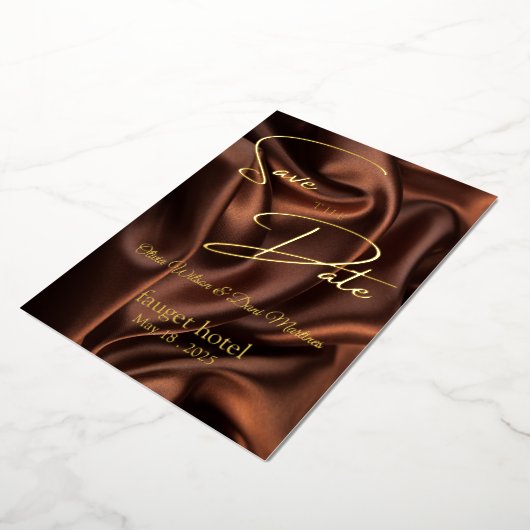 sparen de datum bruine zijde achtergrond folie uitnodiging (Gedraaid)