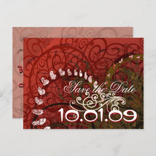 Sparen de Datum Burgundy Hearts - Aankondigingskaart (Voorkant / Achterkant)