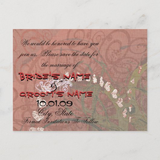 Sparen de Datum Burgundy Hearts - Aankondigingskaart (Achterkant)