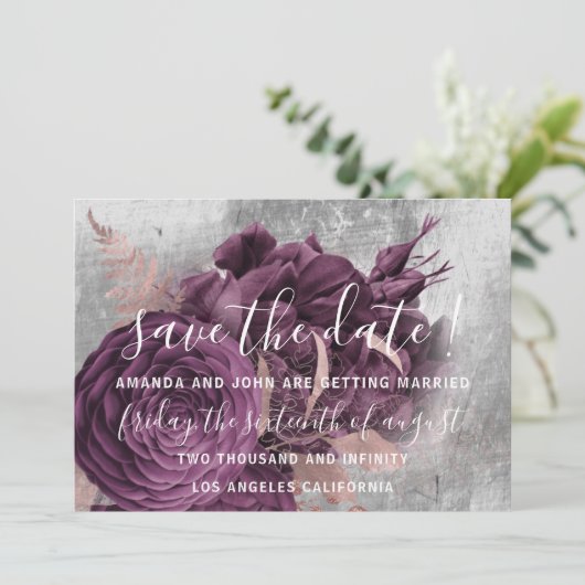 Sparen de Datum Burgundy Wreath Roos Marsala Gray Save The Date (Staand voorkant)