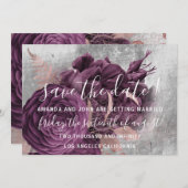 Sparen de Datum Burgundy Wreath Roos Marsala Gray Save The Date (Voorkant / Achterkant)