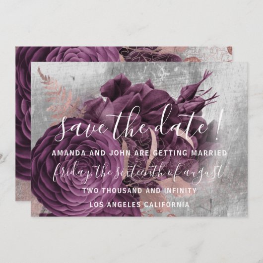 Sparen de Datum Burgundy Wreath Roos Marsala Gray Save The Date (Voorkant / Achterkant)
