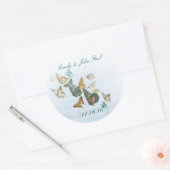 Sparen de Datum Butterflies Blauwgroen Geel Koraal Ronde Sticker (Envelop)