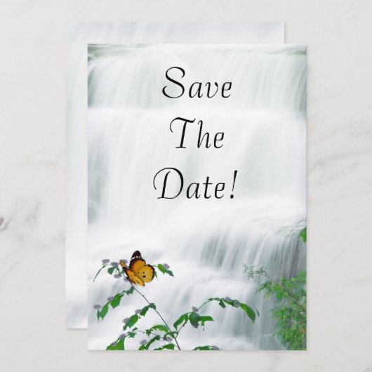 Sparen de Datum Butterfly & Waterfall Wedding Kaart (Voorkant / Achterkant)