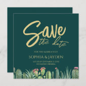 Sparen de Datum Cactus Elegant Emerald Green Weddi Save The Date (Voorkant / Achterkant)