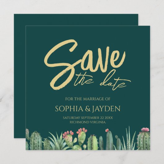 Sparen de Datum Cactus Elegant Emerald Green Weddi Save The Date (Voorkant / Achterkant)