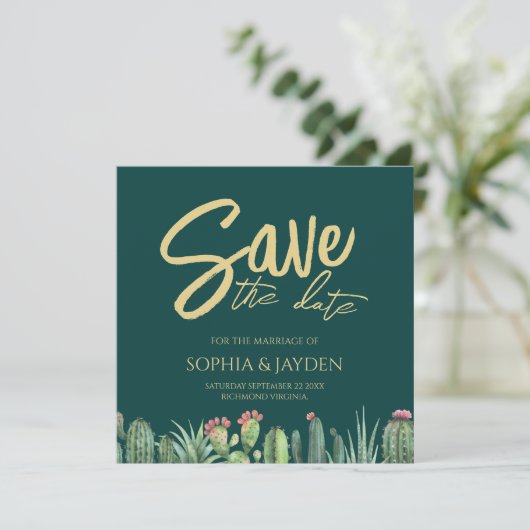 Sparen de Datum Cactus Elegant Emerald Green Weddi Save The Date (Staand voorkant)