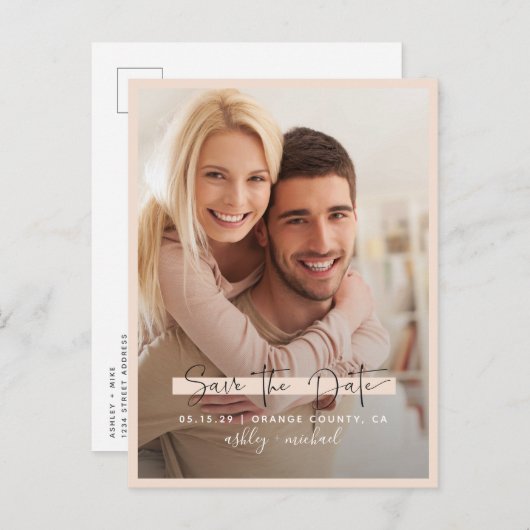 Sparen de Datum Calligrafie de Blinde Weddenschap  Aankondigingskaart (Voorkant / Achterkant)