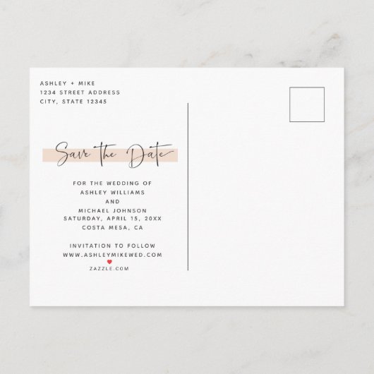 Sparen de Datum Calligrafie de Blinde Weddenschap Aankondigingskaart (Achterkant)