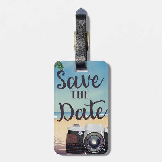 Sparen de datum  Camera en Beach Bagagelabel (Achterkant verticaal)