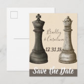 Sparen de Datum Chess King Queen Aankondigingskaart (Voorkant / Achterkant)