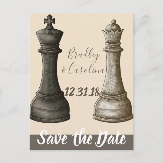 Sparen de Datum Chess King Queen Aankondigingskaart (Voorkant)