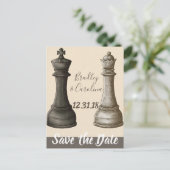 Sparen de Datum Chess King Queen Aankondigingskaart (Staand voorkant)