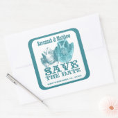Sparen de Datum Cowboy CowGirl Petten Wedding Stic Vierkante Sticker (Envelop)