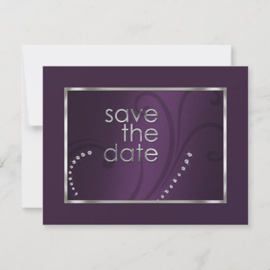 Sparen de Datum Crystals Shimmer Eggplant Monotone Save The Date (Voorkant)