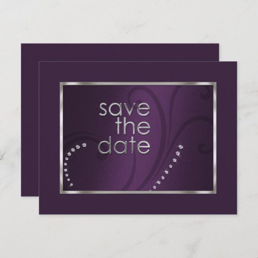 Sparen de Datum Crystals Shimmer Eggplant Monotone Save The Date (Voorkant / Achterkant)