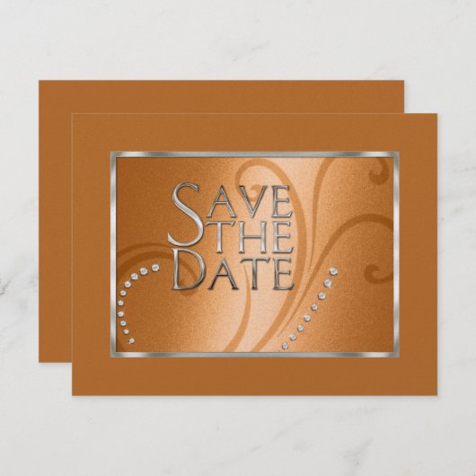 Sparen de Datum Crystals Shimmer Oranje Monotone Save The Date (Voorkant / Achterkant)