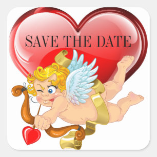 Sparen de Datum Cupid Liefde Vierkante Sticker