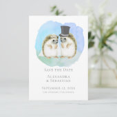 Sparen de Datum Cute Hedgel Couple Wedding Save The Date (Staand voorkant)