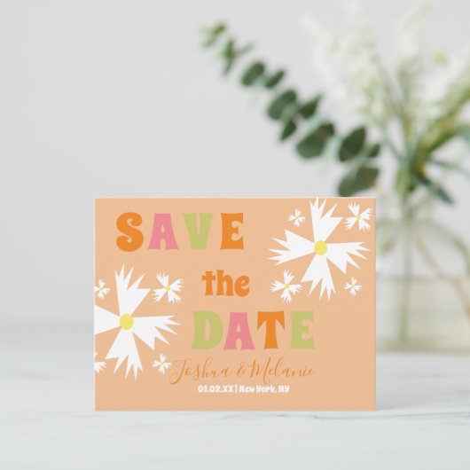 Sparen de Datum Daisy Groovy Floral Limoen roze Briefkaart (Staand voorkant)