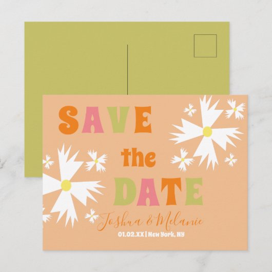 Sparen de Datum Daisy Groovy Floral Limoen roze Briefkaart (Voorkant / Achterkant)