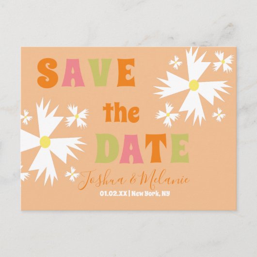 Sparen de Datum Daisy Groovy Floral Limoen roze Briefkaart (Voorkant)