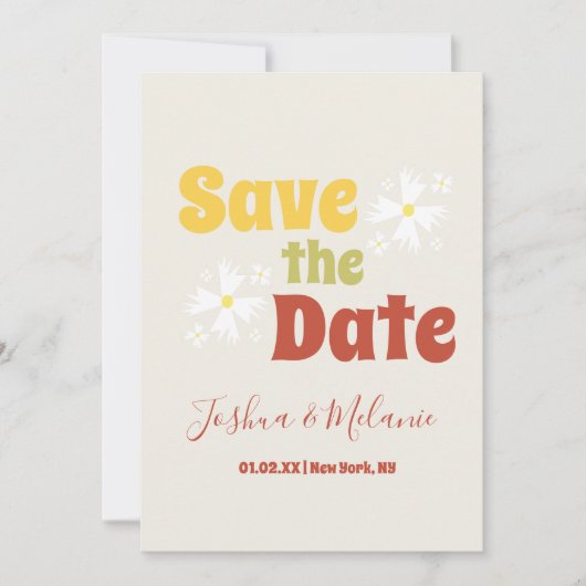 Sparen de Datum Daisy Groovy Floral Uitnodiging (Voorkant)