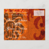 Sparen de Datum - Damask - Oranje en Bruin Aankondigingskaart (Achterkant)