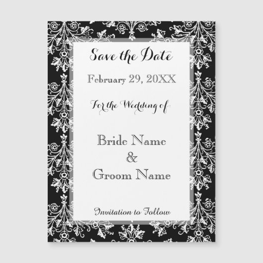 Sparen de Datum Damask Zwart op Witte Magnetische (Voorkant)