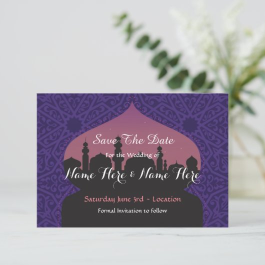 Sparen de Datum de Arabische Nacht Wedding nodigt  Save The Date (Staand voorkant)
