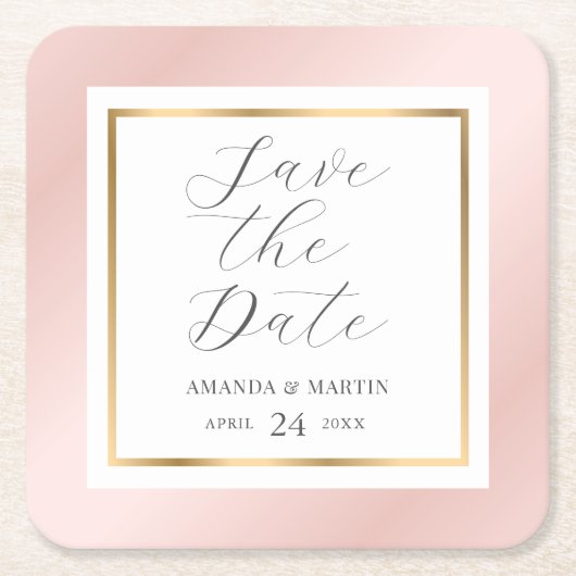 Sparen de Datum de Blush Roze en de Gouden Weddens Kartonnen Onderzetters (Voorkant)