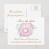 Sparen de datum, de bruiloft briefkaarten, fuchsia aankondigingskaart (Voorkant / Achterkant)