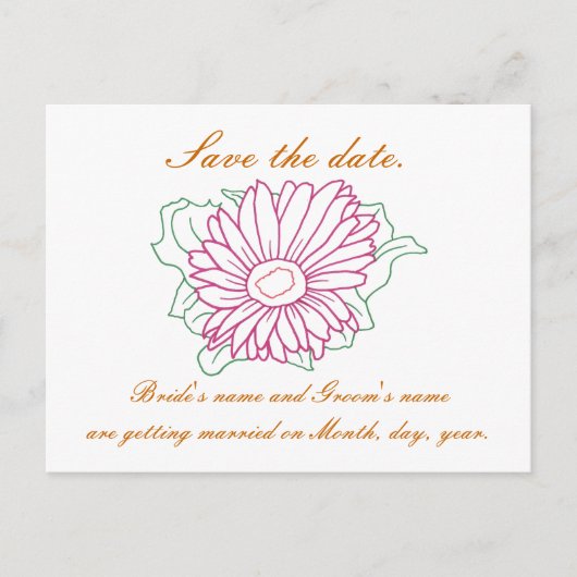 Sparen de datum, de bruiloft briefkaarten, fuchsia aankondigingskaart (Voorkant)