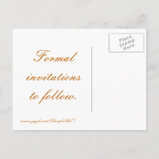 Sparen de datum, de bruiloft briefkaarten, fuchsia aankondigingskaart (Achterkant)