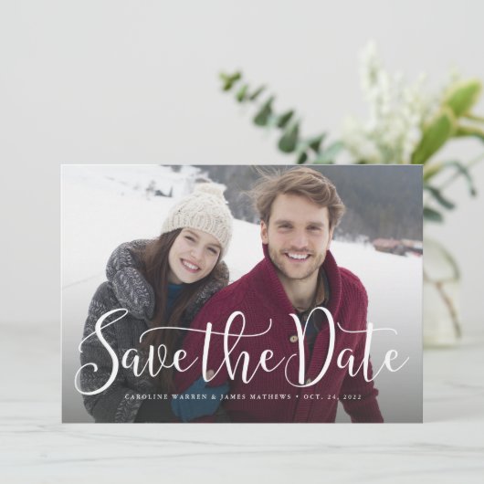 Sparen de datum de eenvoudige horizontale fotokaar save the date (Staand voorkant)