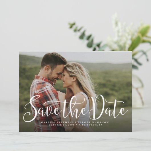 Sparen de datum de eenvoudige horizontale fotokaar save the date (Staand voorkant)