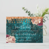Sparen de Datum de Florals Roos Blauwgroen Grote D Save The Date (Staand voorkant)