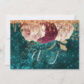 Sparen de Datum de Florals Roos Blauwgroen Grote D Save The Date (Achterkant)