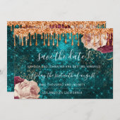 Sparen de Datum de Florals Roos Blauwgroen Grote D Save The Date (Voorkant / Achterkant)