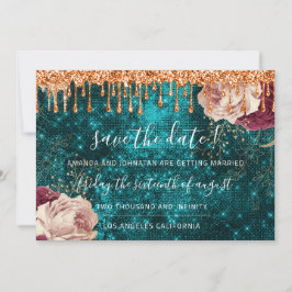 Sparen de Datum de Florals Roos Blauwgroen Grote D Save The Date