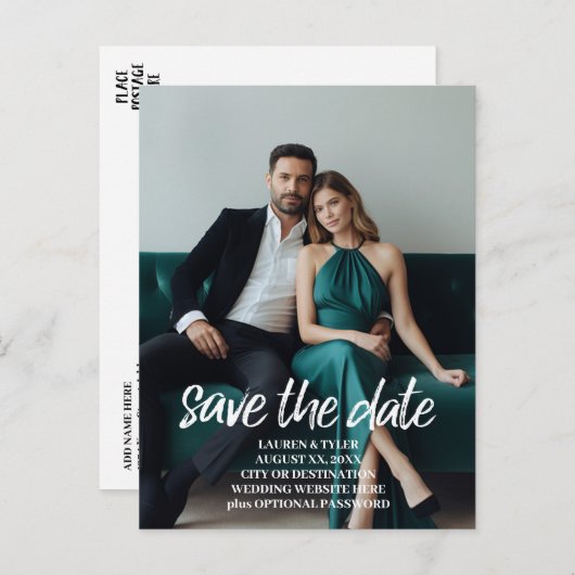 Sparen de Datum - de Foto en het Moderne Borstelen Aankondigingskaart (Voorkant / Achterkant)