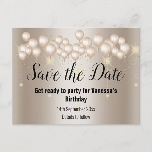 Sparen de Datum de gouden ballonnen van de Marionr Aankondigingskaart (Voorkant)