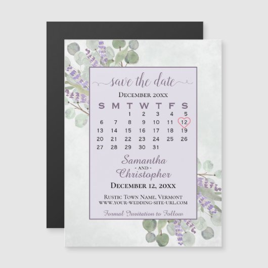 Sparen de Datum de Kalender Magnet van de Lavender (Voorkant / Achterkant)