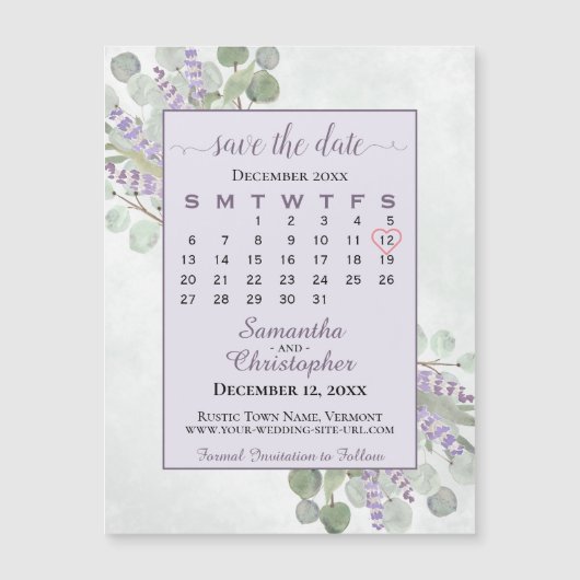 Sparen de Datum de Kalender Magnet van de Lavender (Voorkant)