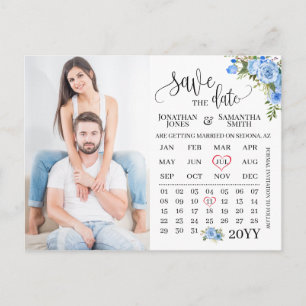 Sparen de Datum de Kalender van de Foto Blauwe blo Briefkaart