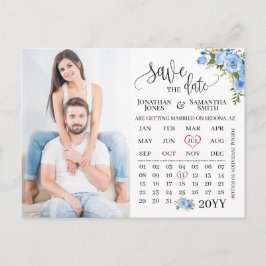 Sparen de Datum de Kalender van de Foto Blauwe blo Briefkaart