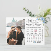 Sparen de Datum de Kalender van de Foto Blauwe blo Kaart (Staand voorkant)