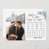 Sparen de Datum de Kalender van de Foto Blauwe blo Kaart (Voorkant / Achterkant)