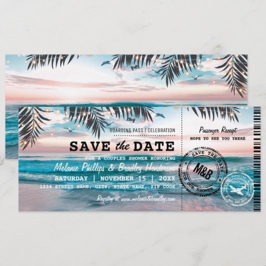 Sparen de Datum de Tropische Beach van de Kogelsch Save The Date (Voorkant / Achterkant)