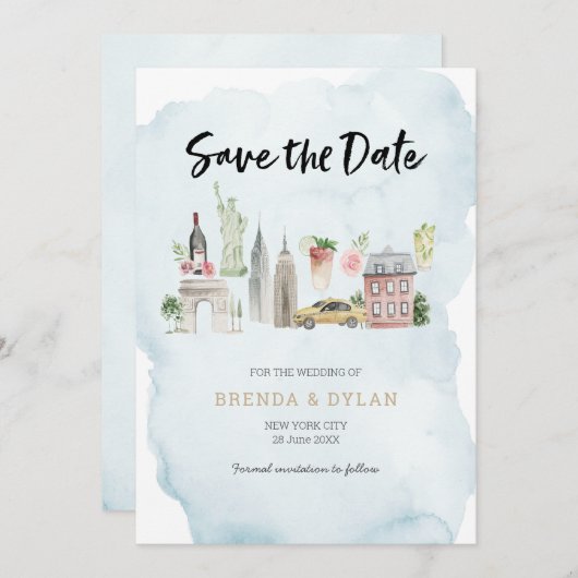 Sparen de datum de uitnodiging van de Stad New Yor (Voorkant / Achterkant)
